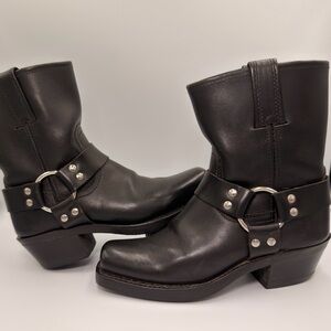 Frye Harness 8R Riding Boots Black Leather Square Toe Moto Biker USA 6M 77455